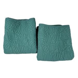 THREADHOUSE Quilted Sham Set King Teal Coastal Shell Cotton Blend 35x20